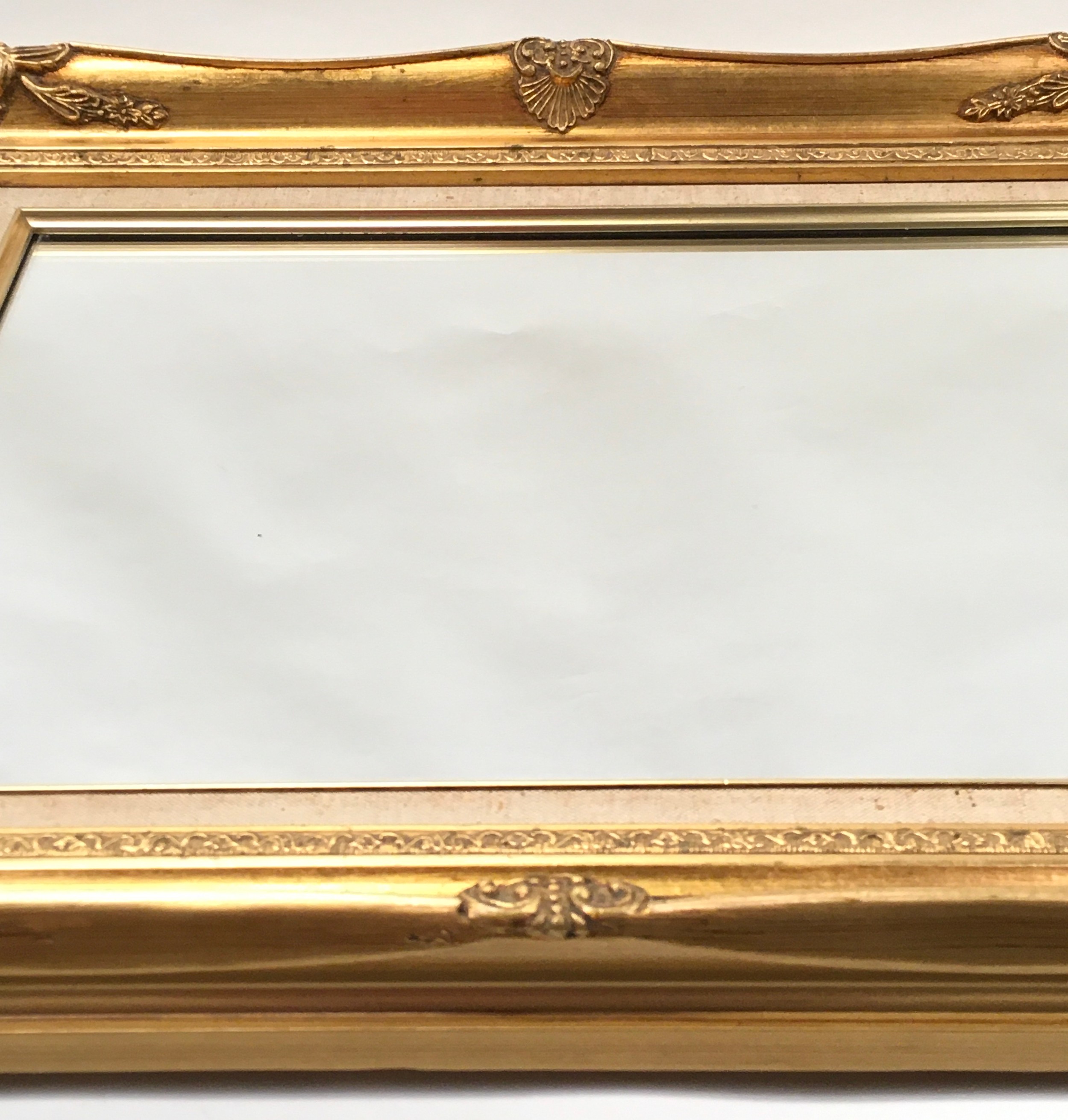 Fancy gilt frame mirror with shell decoration and fabric inner 55x45cm - Image 3 of 5