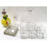 Collection of glassware to include possible Whitefriers mash tray, Decanter and tumbler glasses, and