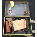 Vintage Tavistock 3 1/2" Theodolite metal carry case with some contents.