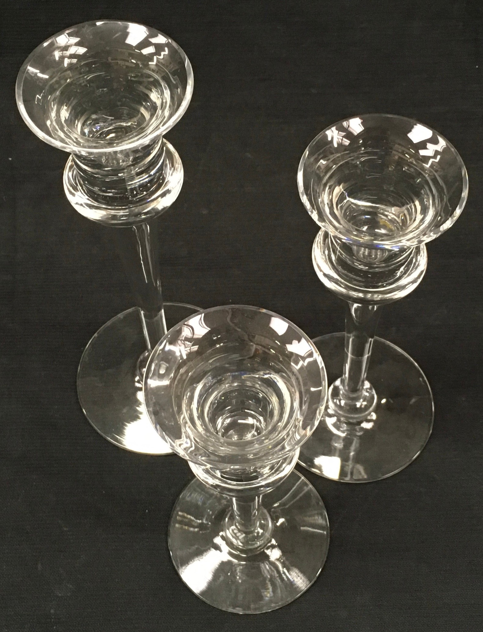 Three graduated Dartington glass candlestick holders the largest being 24cm tall. - Image 3 of 5