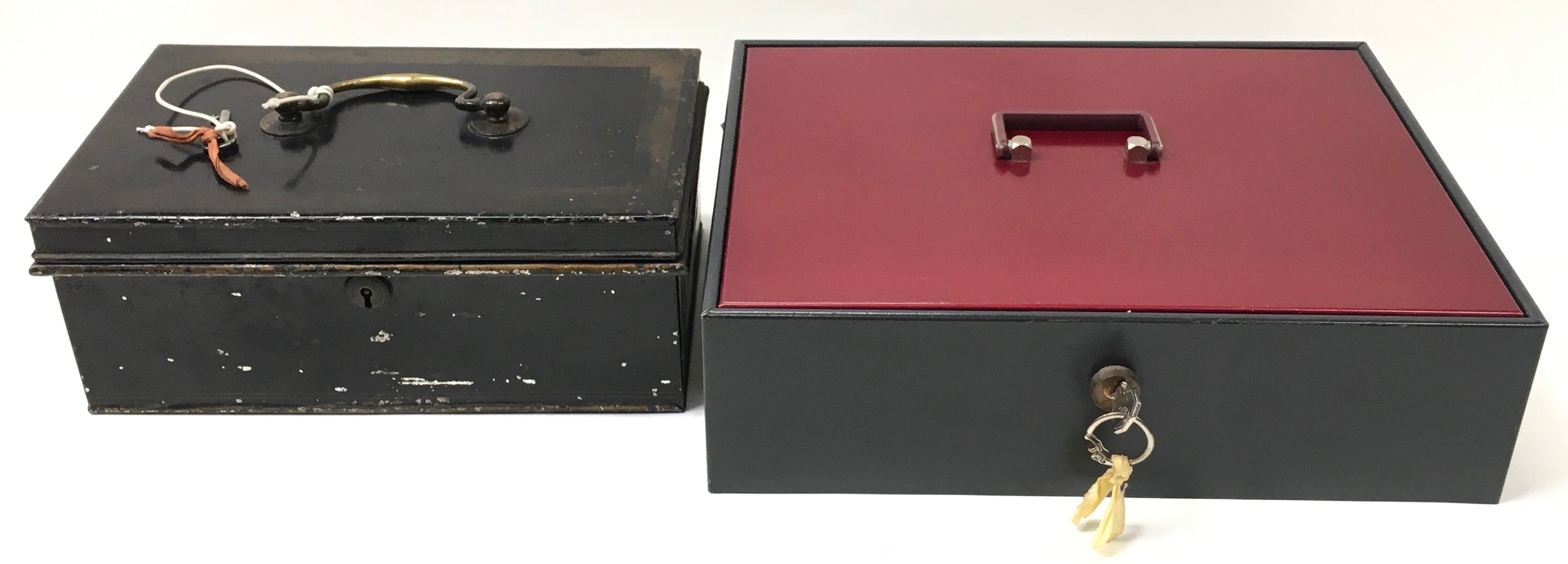 Two steel deed boxes with keys