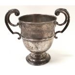 Silver hallmarked twin handled presentation cup/trophy "The Birmingham Fur Fanciers Society, The