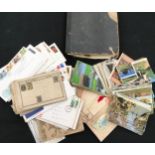 Collection of vintage postcards, stamps and first day covers c/w a folder containing vintage