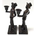 Pair bronze candle holders depicting Hotel bell boys 20x10x5cm
