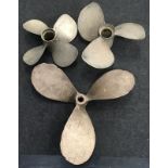 Collection of three heavy brass ships propellers the largest measuring 59cm across.