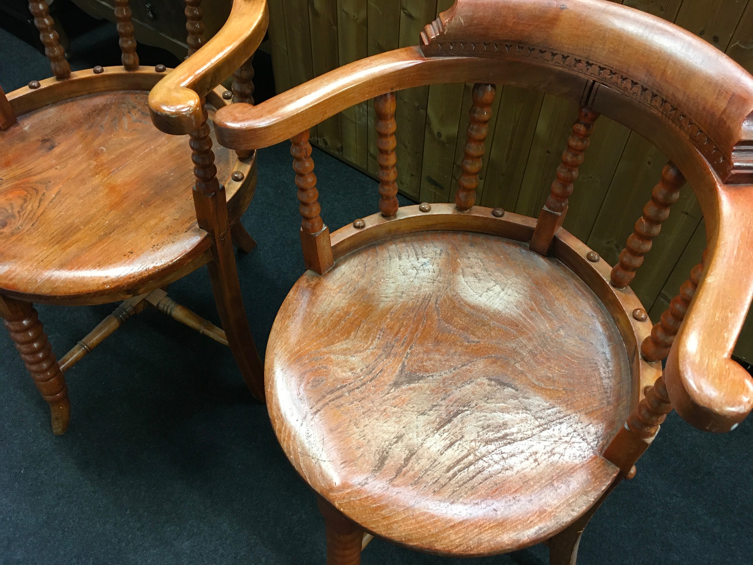 Pair hard wood round back carver chairs with central turned front leg and turned back supports - Image 3 of 4