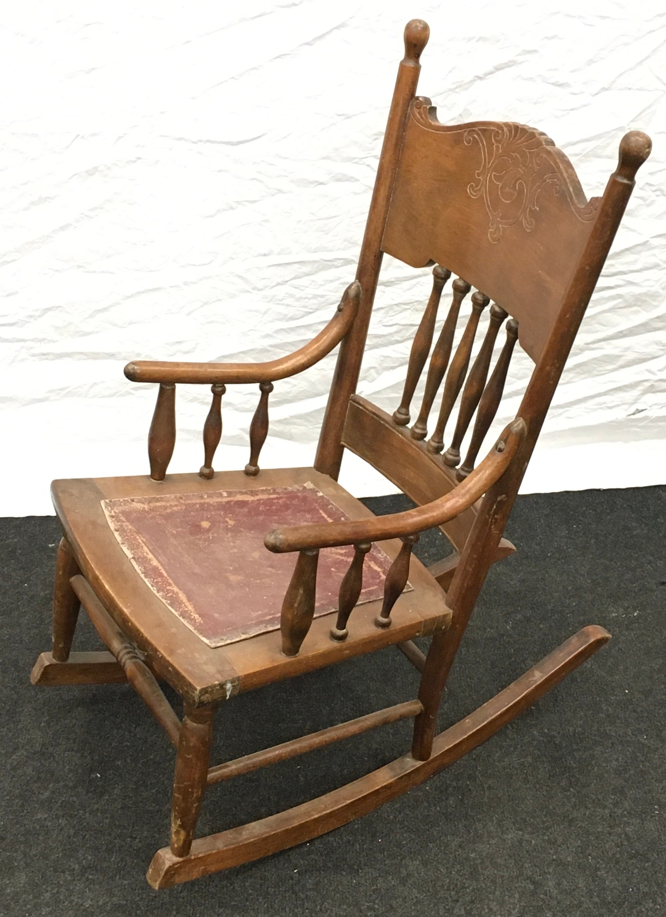 Childs solid back leather seat rocking chair 75x40x50cm