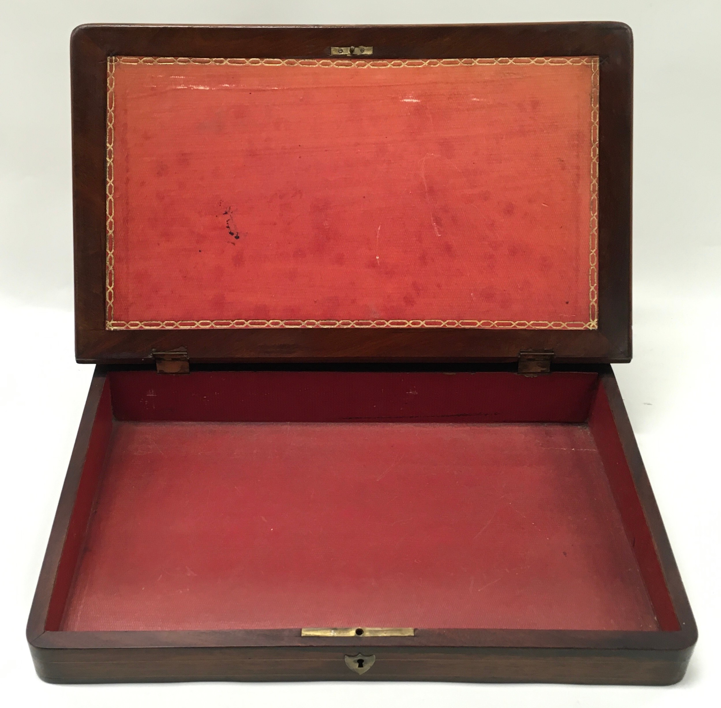 A Rosewood tabletop writing slope with two hinged compartments, leather insert, circa 18th century. - Image 6 of 6