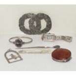 Mix silver curios to include nurses buckle page marker watch etc