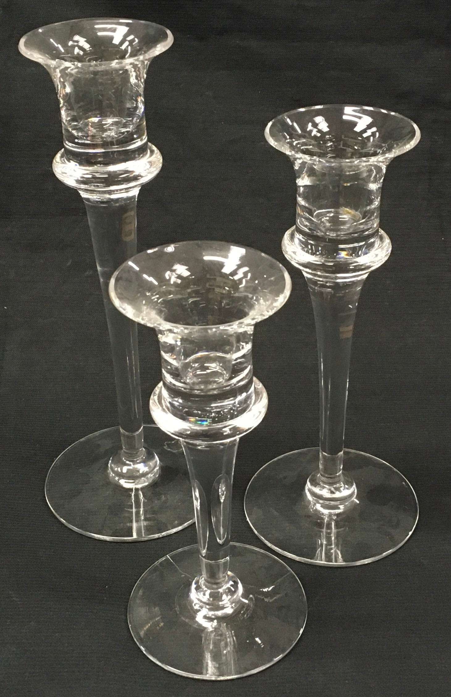 Three graduated Dartington glass candlestick holders the largest being 24cm tall. - Image 2 of 5