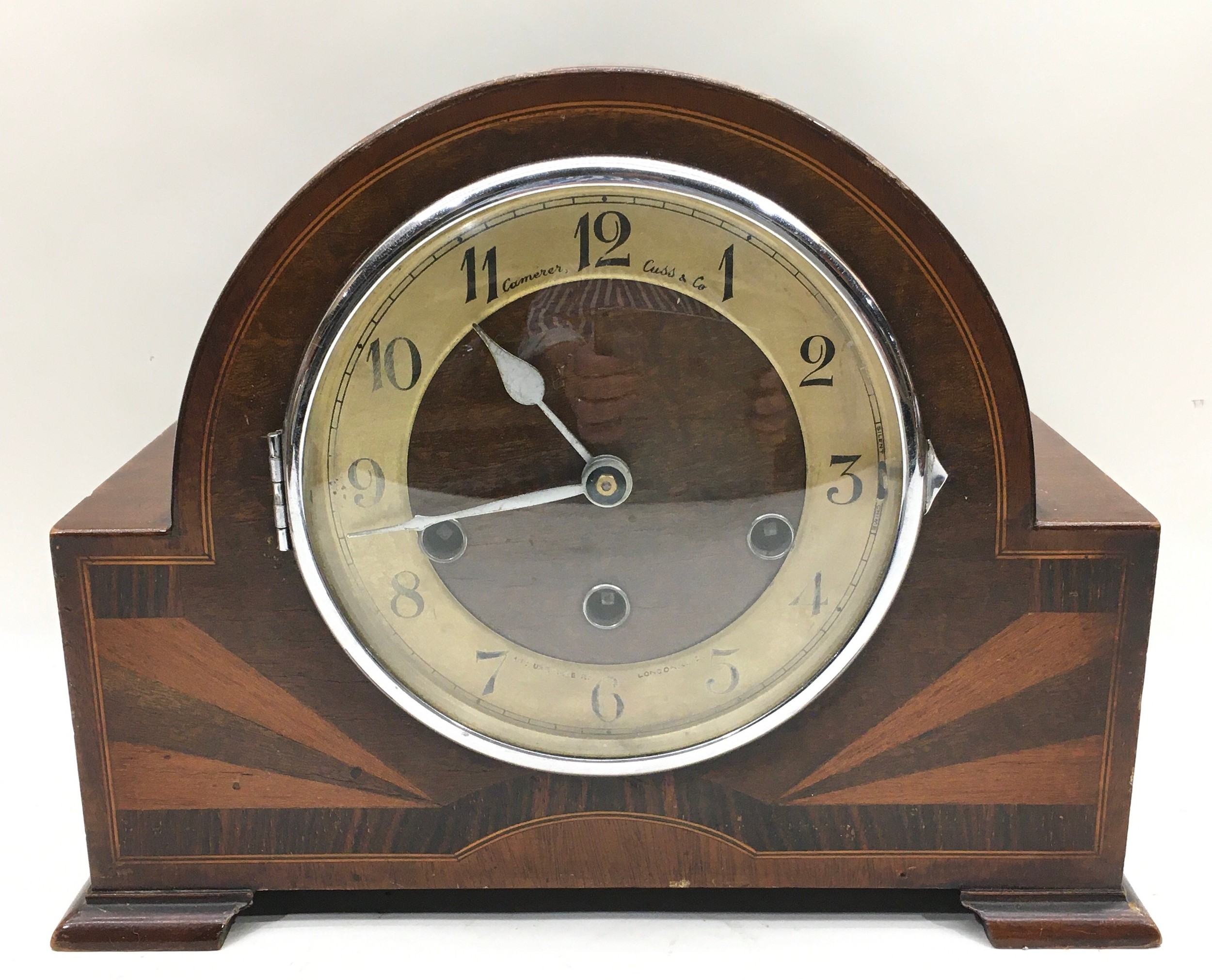 4 vintage mantle clocks to include a Napoleons hat example. Untested - Image 3 of 4