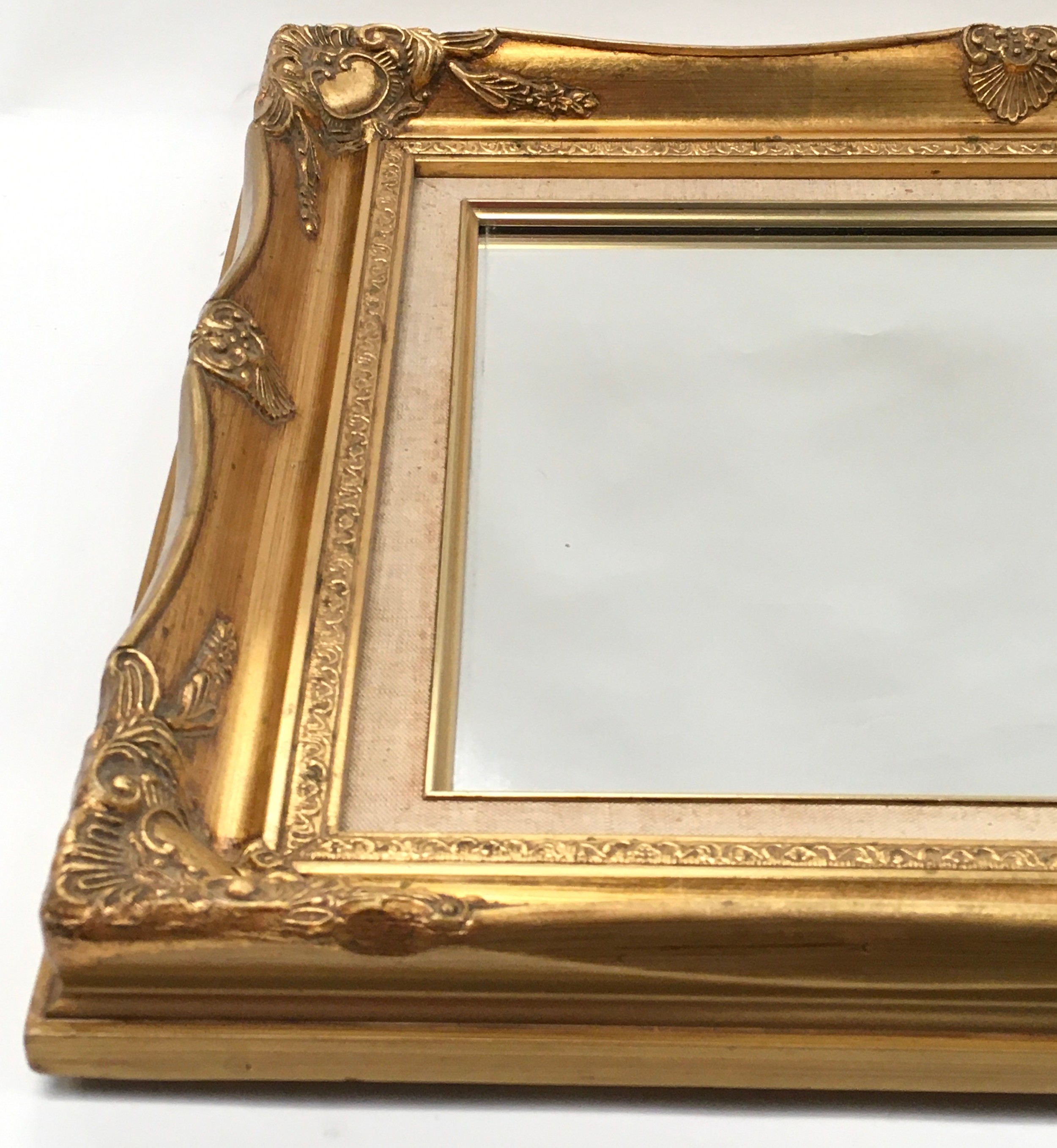 Fancy gilt frame mirror with shell decoration and fabric inner 55x45cm - Image 2 of 5