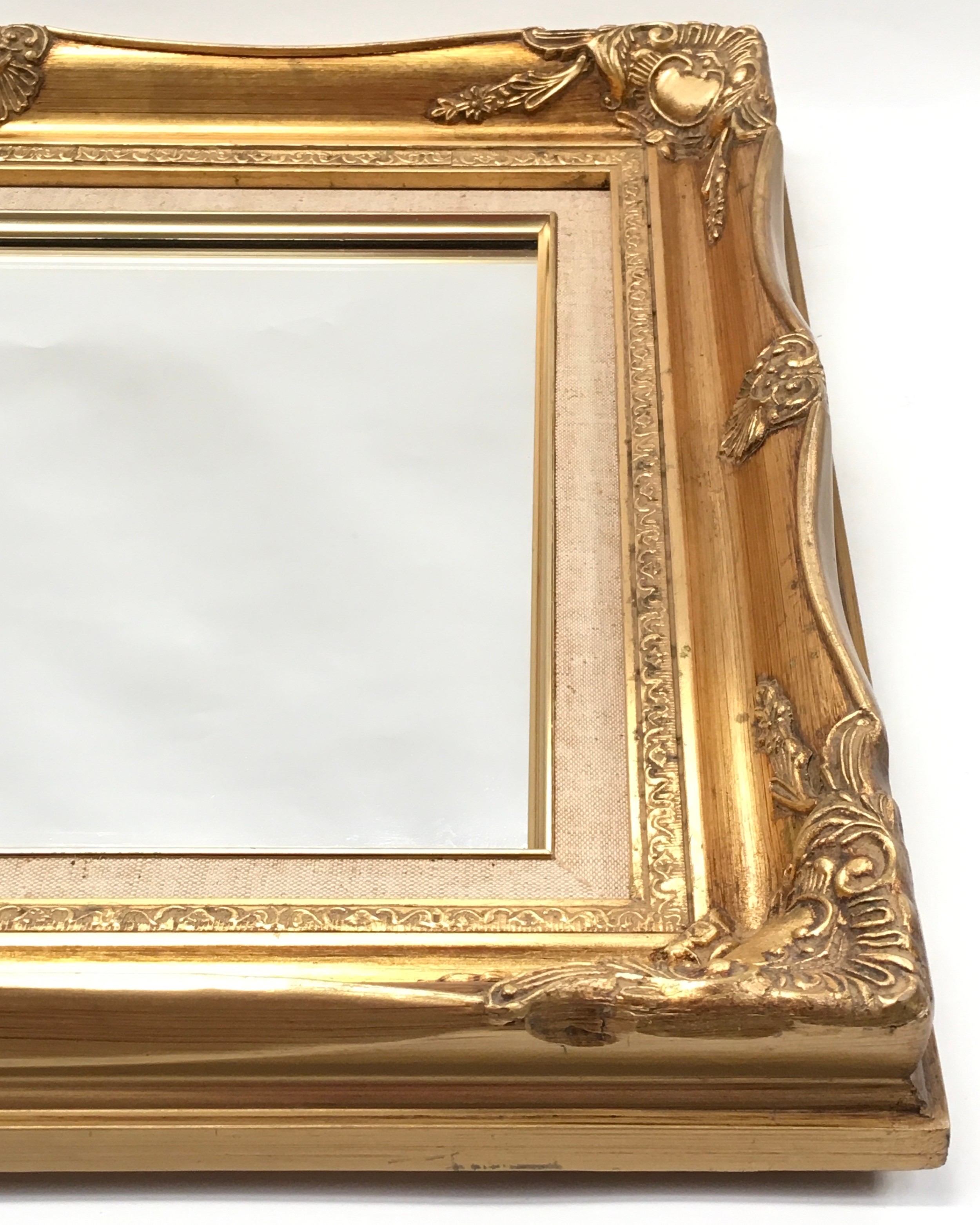 Fancy gilt frame mirror with shell decoration and fabric inner 55x45cm - Image 4 of 5