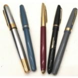 Small collection of Fountain pens including Waterman. Some with advertised gold nibs. 5 in all