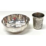 Russian silver embossed beaker together a piecrust edge bowl