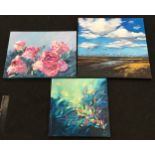 3 x Original "Michelle Gibbs" contemporary art work on stretch canvas frames all signed largest