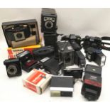 Collection of vintage camera equipment to include 35mm SLR and digital cameras