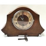 1930s Art Deco Westminster Chime mantle clock with original key and pendulum 35x25x16cm.
