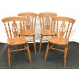 Set 4 elm seat farmhouse chairs with lira back on turned ring support and cross stretcher 90x45x45cm