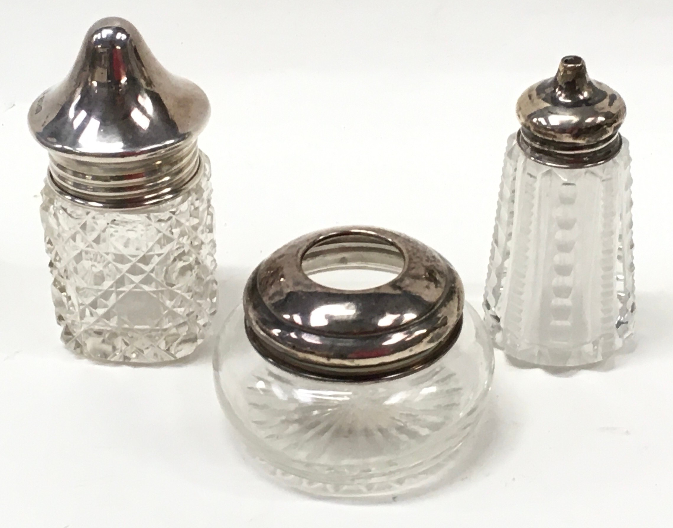 3 x silver top dressing table bottles