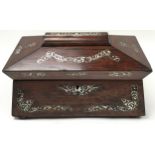 Rosewood jewellery box inlaid with mother of pearl.