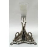 Victorian silver plate single Epergne with center frosted glass flute