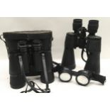 Two pairs of binoculars, Sunagor Super Maxima and Prinz 10 x 50 along with a pair of vintage faceted