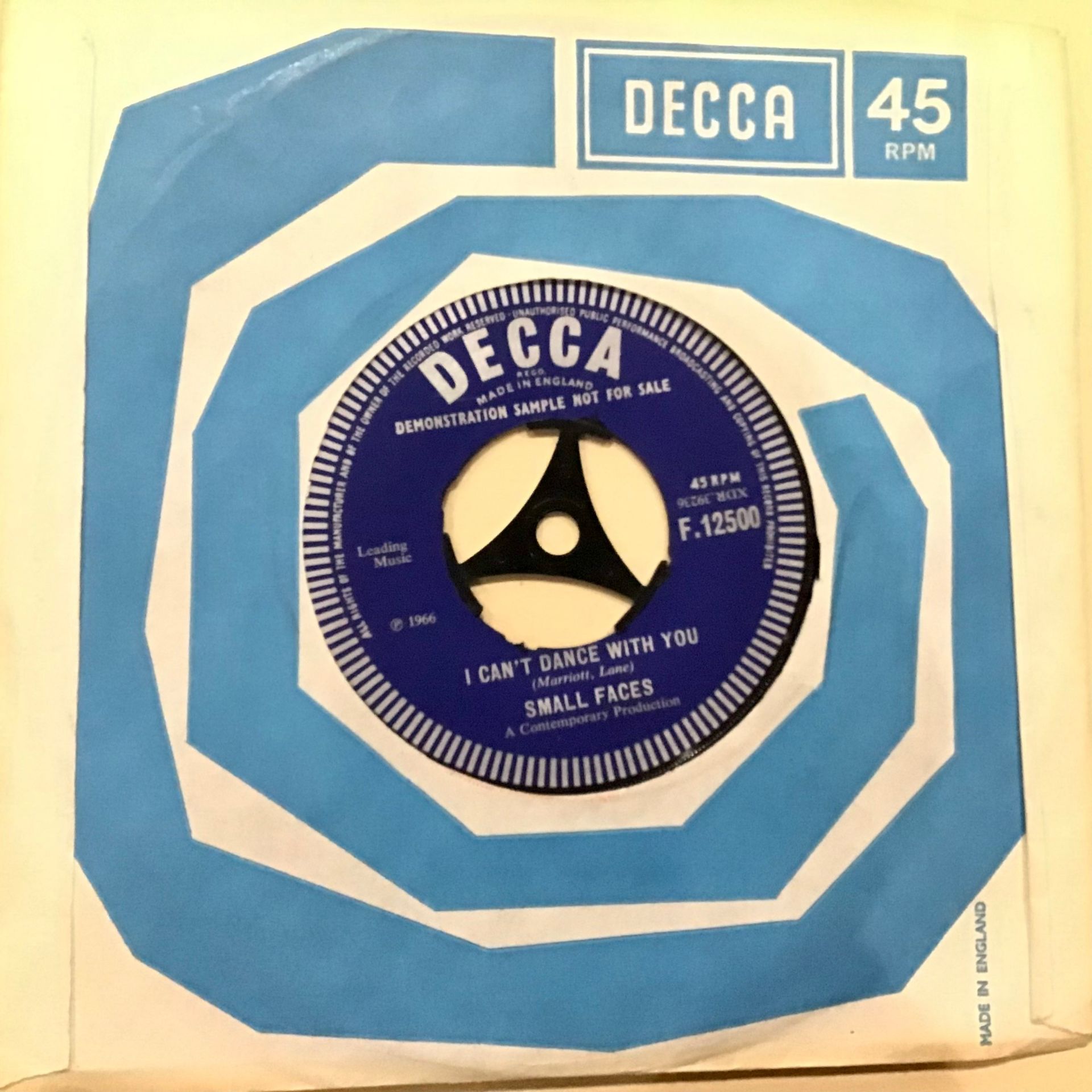 SMALL FACES 7” ‘MY MIND’S EYE’ DEMO / PROMO RECORD. Nice 45 here on Decca F.12500 from 1966. In a - Image 2 of 2