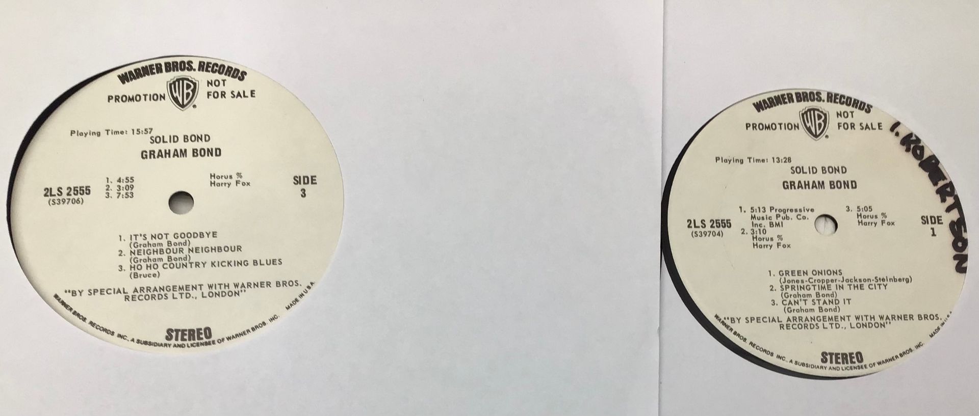 GRAHAM BOND 'SOLID BOND' ALBUM US PROMO. Nice Promo White Label Vinyl LP x 2 here on US Warner - Image 4 of 5
