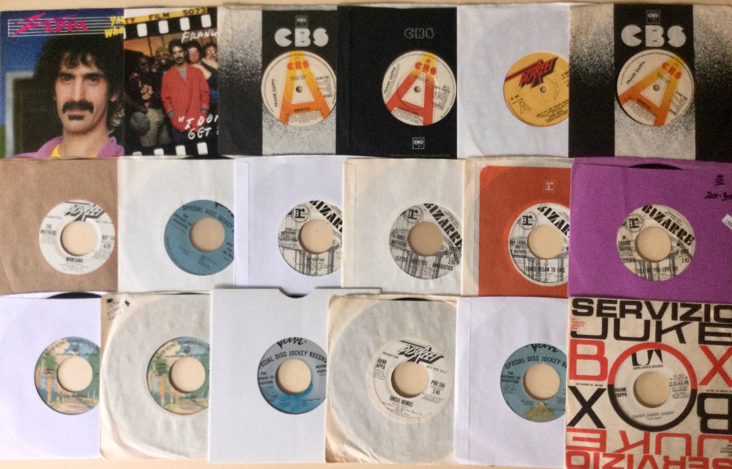 FRANK ZAPPA AND THE MOTHERS OF INVENTION 7” COLLECTION. Variety of 18 demo’s / promo’s here on UK