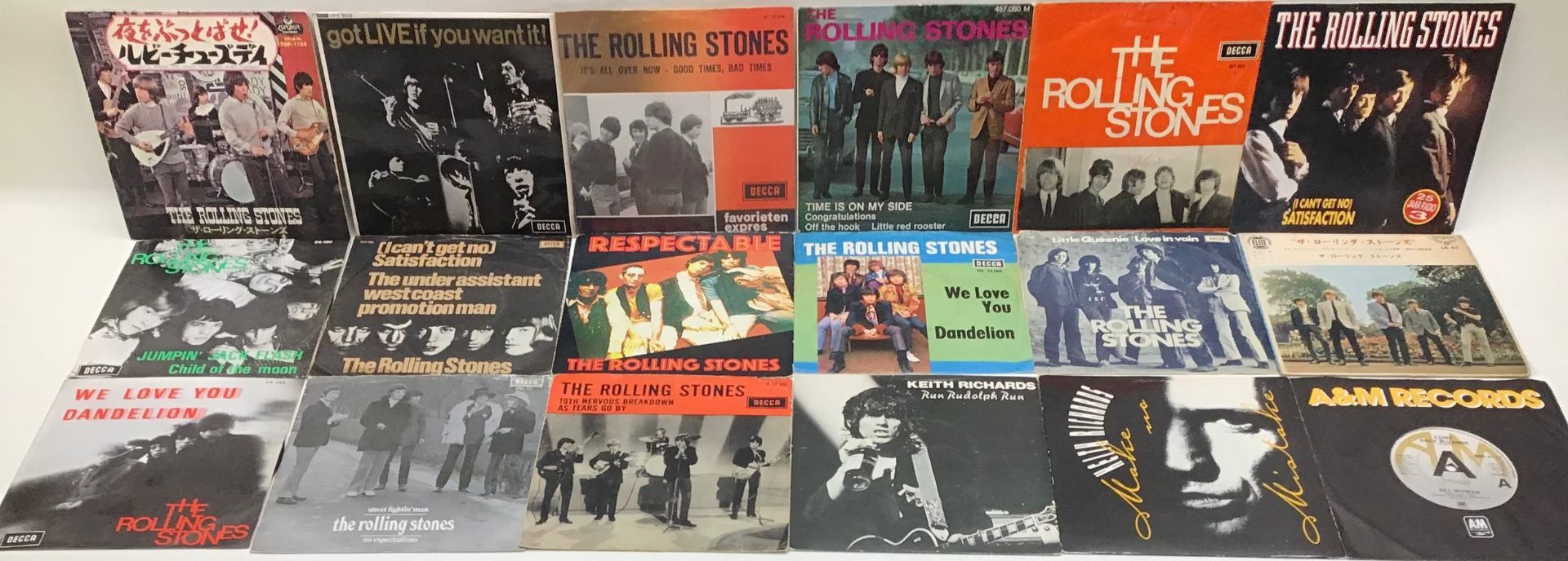 ROLLING STONES RELATED 7" SINGLE RECORDS. A total of 18 makes this lot up with foreign and UK