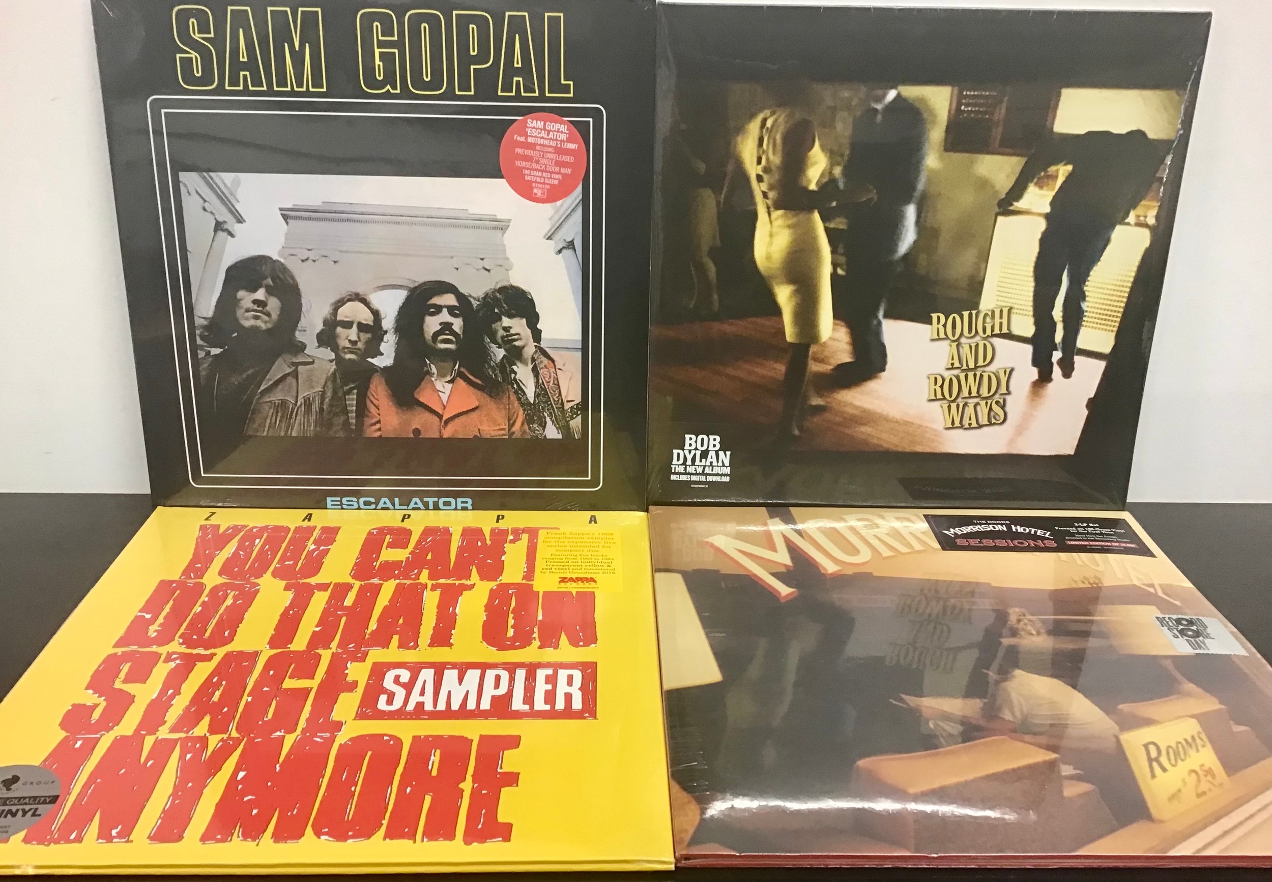 4 X FACTORY SEALED LP RECORDS. Great selection here with titles from - Bob Dylan - Frank Zappa - Sam