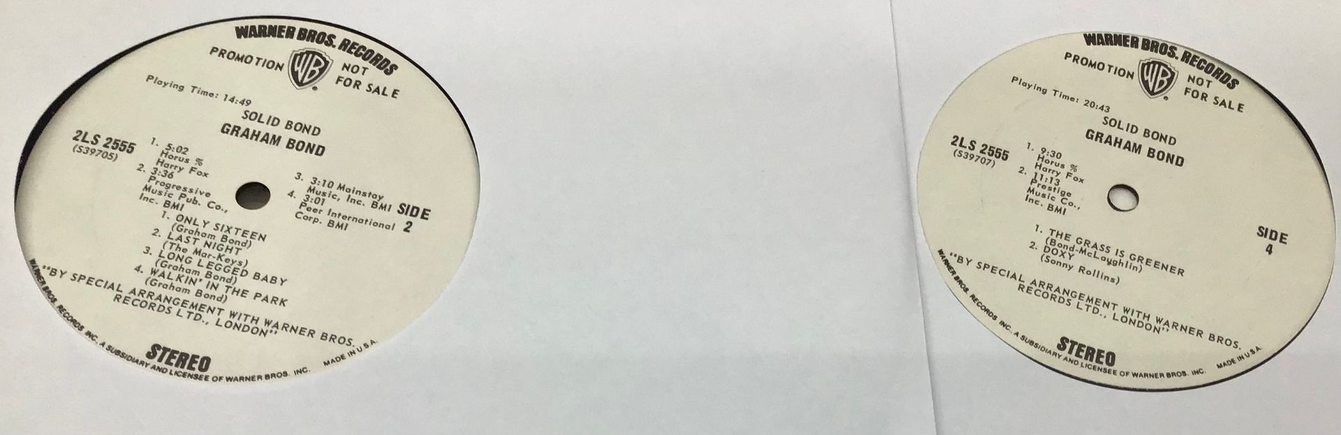 GRAHAM BOND 'SOLID BOND' ALBUM US PROMO. Nice Promo White Label Vinyl LP x 2 here on US Warner - Image 5 of 5