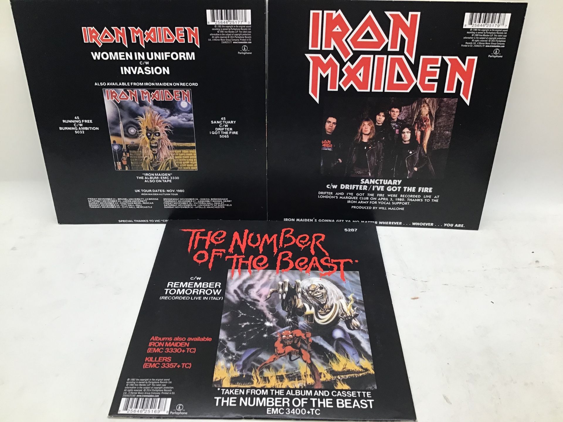 IRON MAIDEN SINGLES X 3. Titles here include - The Number Of the Beast - Women In Uniform and - Image 2 of 2