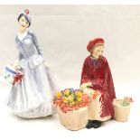 Pair of early Royal Doulton Figurines, Bonnie Lassie Ref:HN1626 and Midinette Ref:HN2090