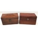 Two antique oak tea caddies with fitted compartments.