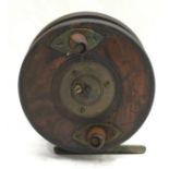 Collectible vintage 4" wood and brass centrepin fishing reel by S. Allcock & Co.0