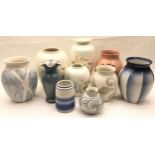 Collection of Poole Pottery vases to include Poole Studio examples. Tallest vase is approx 10.5". 10