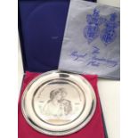 Silver Ltd edition commemorative plate to celebrate Queen Elizabeth II silver wedding anniversary in