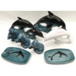 Collection of Poole Pottery animals to include a white dolphin. 9 in all