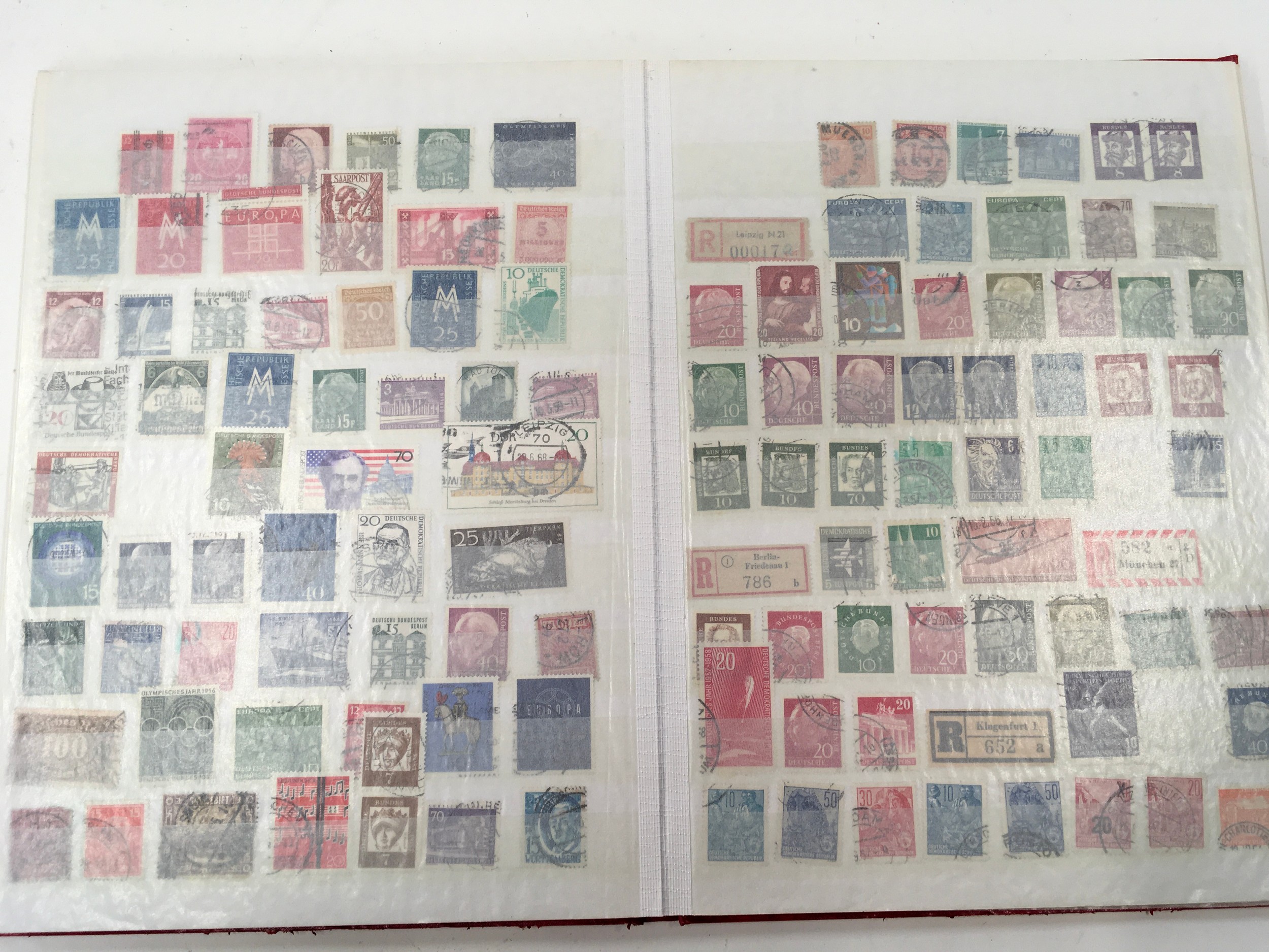 Red album containing German stamps. - Image 5 of 9