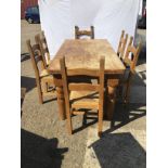 Solid pine farmhouse kitchen table with 6 chairs. 181 x 90cms.