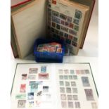 Good selection of world stamps contained within an album, a stockbook and a small tub with loose