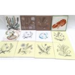 Poole Pottery interest. A small collection of Carter tiles. 12 in all