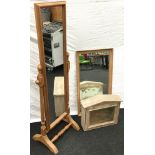 2 x pine surround mirror's together a wall hanging glass front small display case
