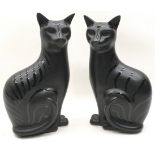 Pair of large Poole Pottery Vogue satin and silk black cats, left and right facing. Approx 11.5"