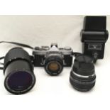 Quality vintage Olympus OM1 35mm SLR camera c/w Olympus 1:1.8 50mm prime lens, Vivitar 1:2.8 28mm