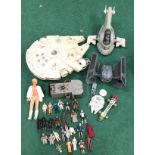 Suitcase of Star Wars items to include figures Millennium Falcom, Tie Fighter etc