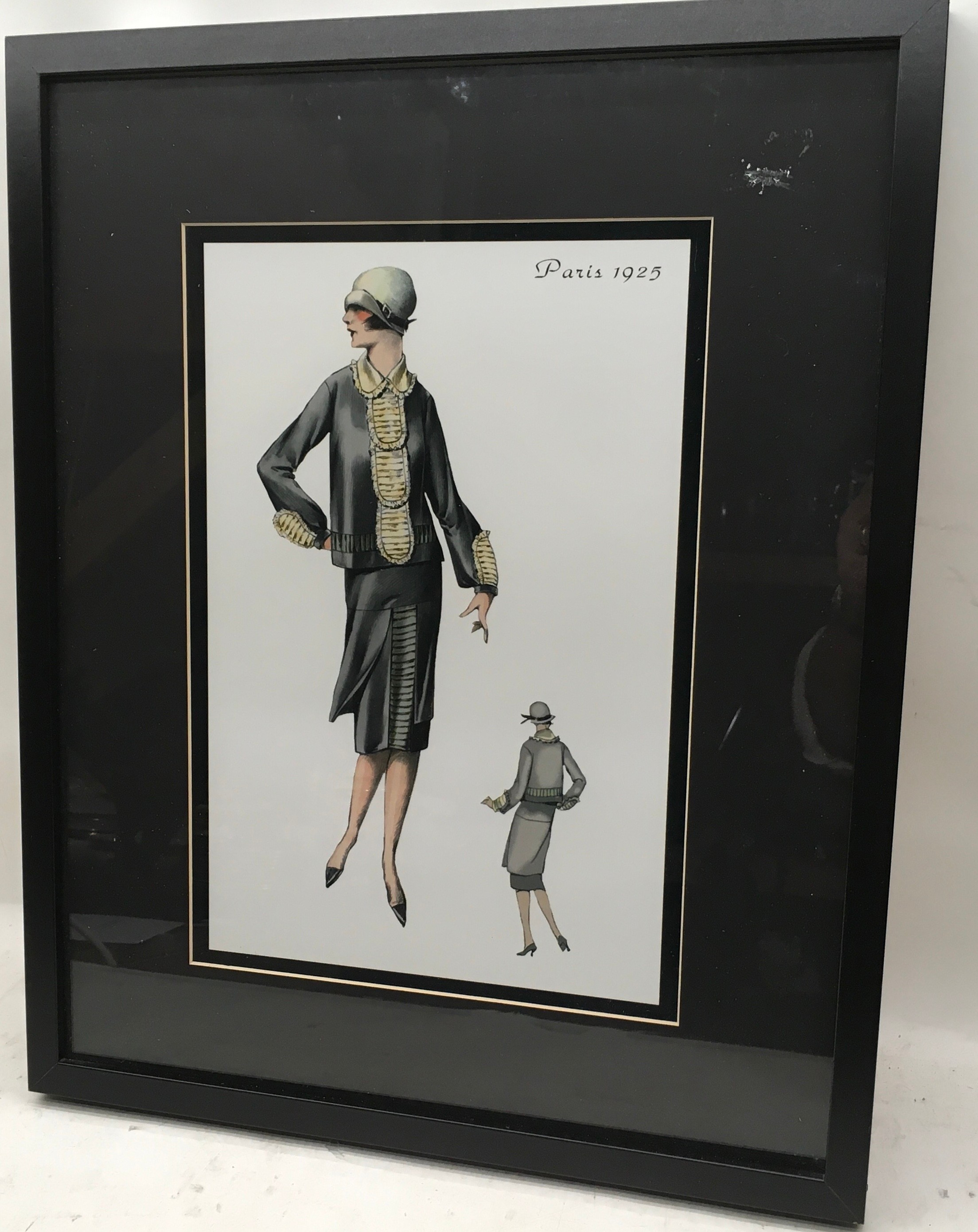 Pair of framed prints depicting early 20th century French fashion. Overall frame size 21" x 17" - Image 3 of 4