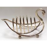 An unusual silver plate swan shaped toast rack.